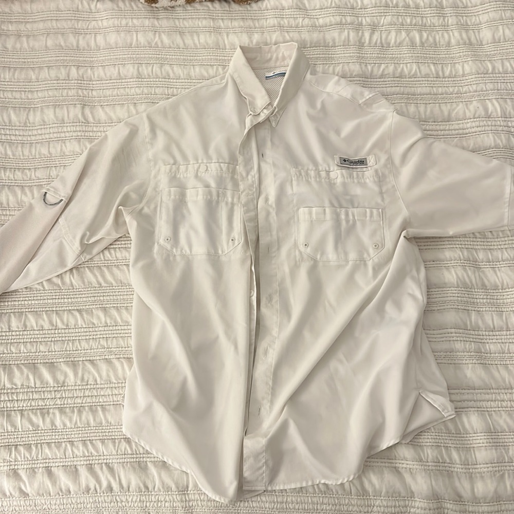 Men’s Columbia Omni shade, white, long sleeve